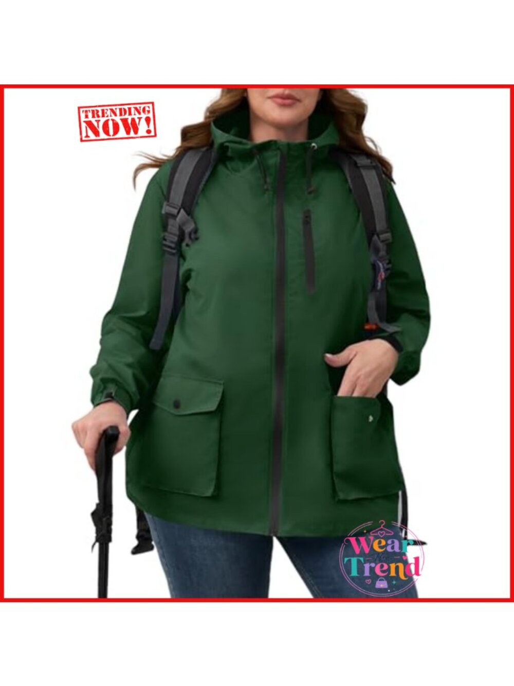 Plus Size Waterproof Windproof Rain Jacket Hooded Packable Lightweight